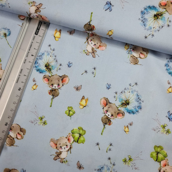 Baumwolle | bedruckt | Mausi | hellblau