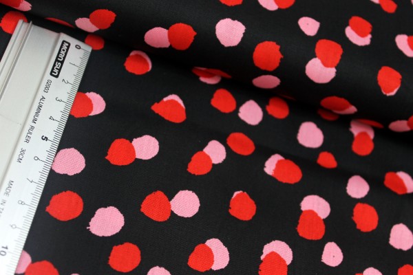 Baumwolle | bedruckt | rot und rosa Klekse | schwarz