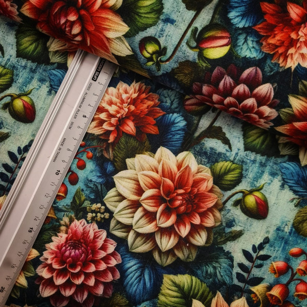 Viskose - Leinen | digital | Dahlien | creme/bunt