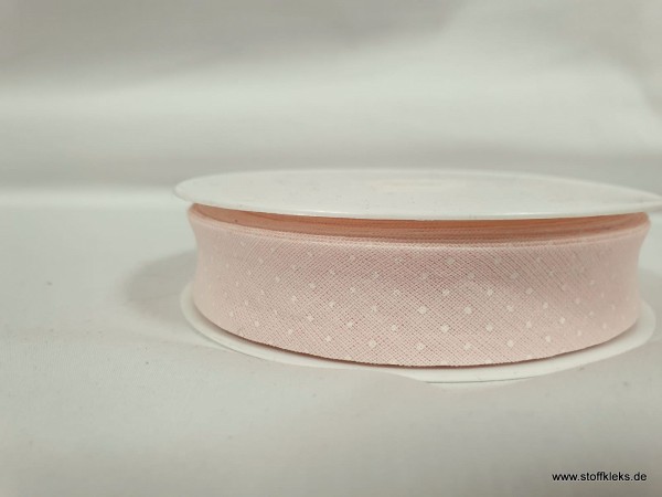 Schrägband/Einfassband | 20mm | Baumwolle | Pünktchen rosa/weiss | 3m