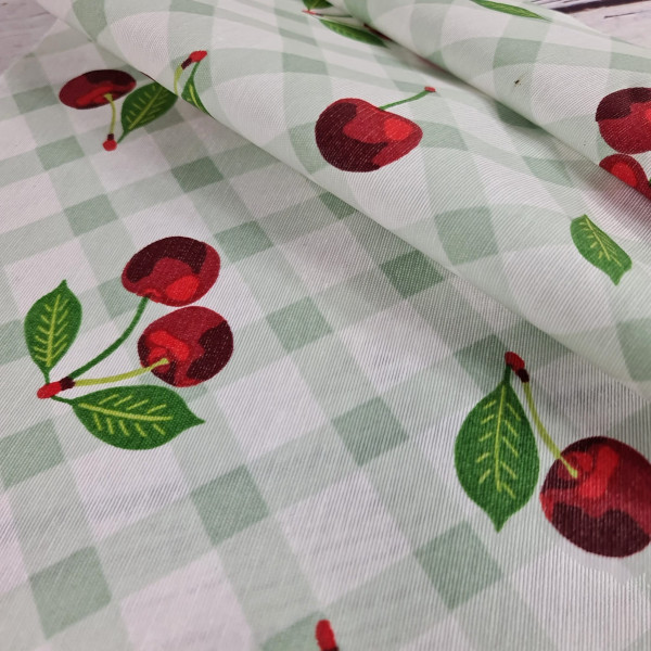 Wachstuch/beschichteter Canvas | cherry check | grün/weiß