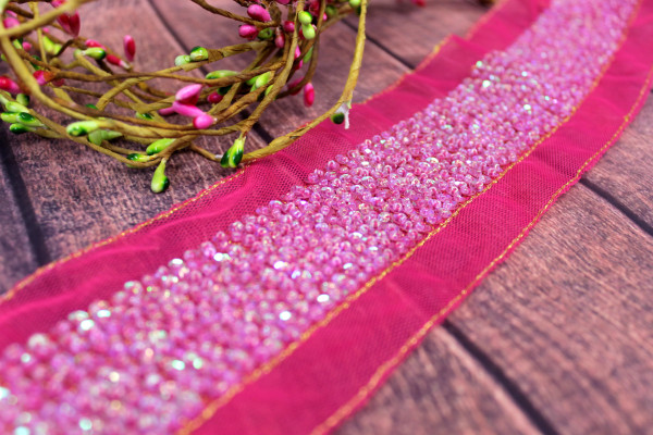 Organzaborte | Glamorous | ca. 7,5cm | Perlen/Pailletten | pink
