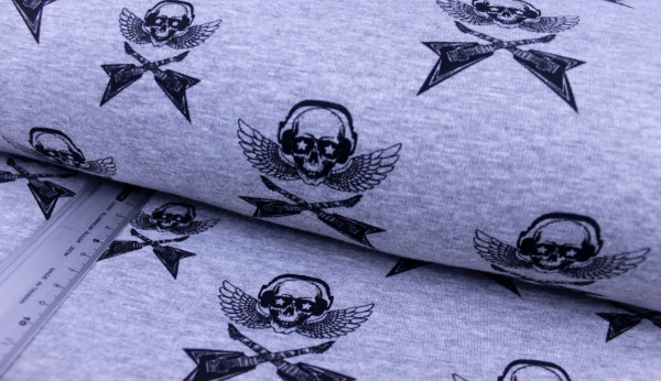 Alpenfleece | bedruckt | RoCk sKuLL | grau melange