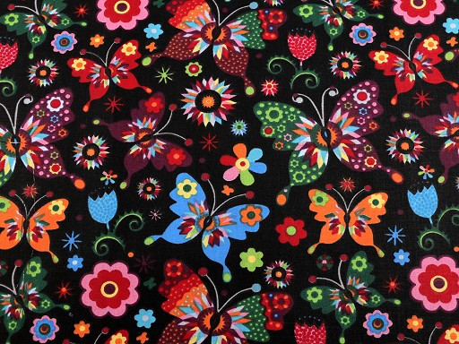 Baumwolle | bedruckt | colorful butterflies | schwarz
