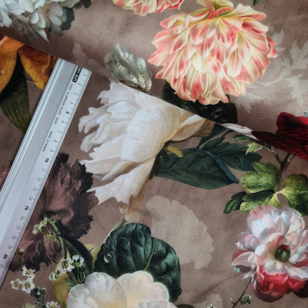 Digital Samt | bedruckt | Blumenmeer | grau/bunt