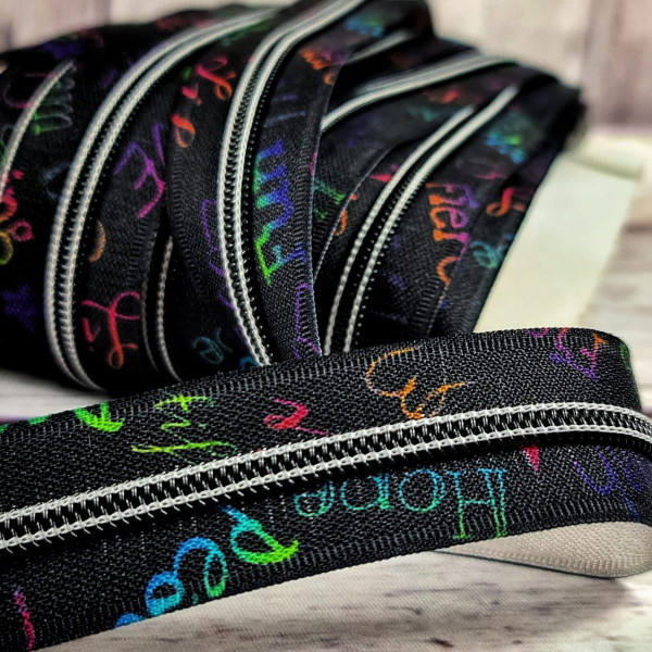 Nylon-Reißverschluss | leuchtet im dunkeln | endlos | Spirale 5mm | Life | schwarz/bunt