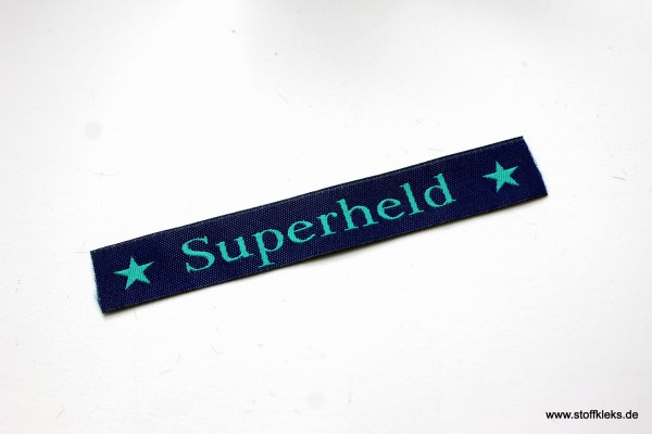 Applikation | Label | Superheld | dunkelblau mit petrol | 1,5 cm