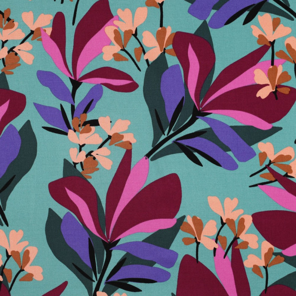 Stretch-Viskose | bedruckt | SPRING GARDEN | seeblau