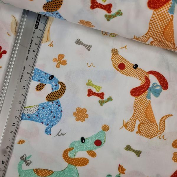 Baumwolle | bedruckt | Hunde | weiß