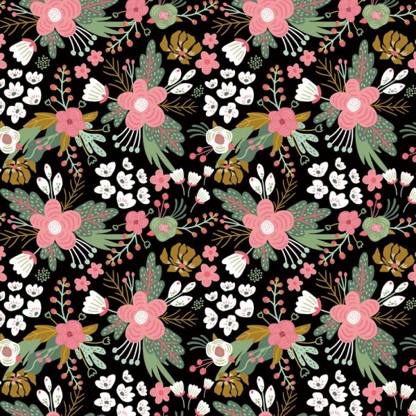 Jersey | bedruckt | Blumen | schwarz