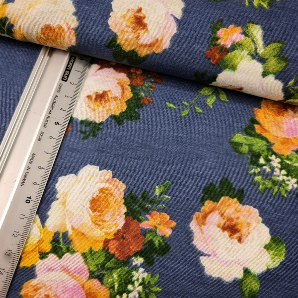 Canvas | Baumwolle | bedruckt | Blumen | blau