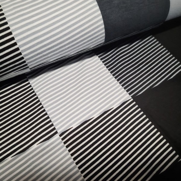 Jersey | bedruckt | Quadratstreifen | schwarz/weiß/creme