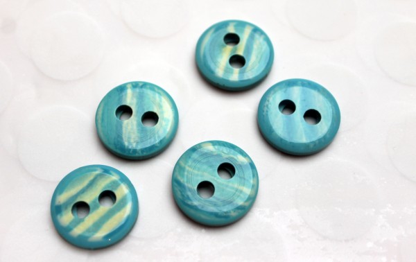 5 Kunststoffknöpfe | 2-Loch | animal stripes | türkis | 2 cm