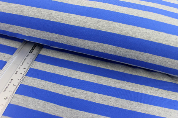 Jersey | bedruckt | Streifen ca. 1,5cm | blau + grau meliert