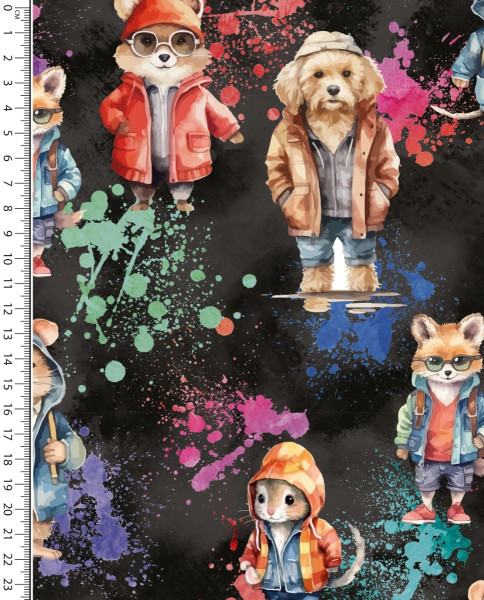 Alpenfleece | bedruckt | young animals | schwarz