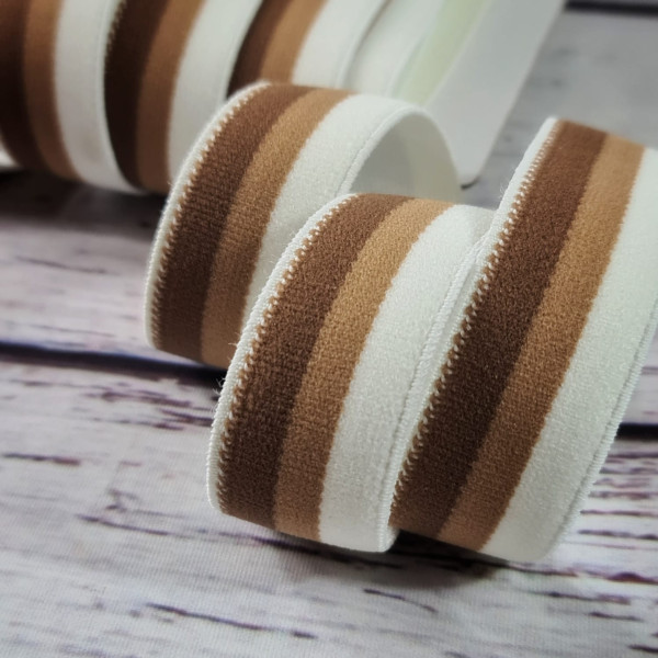 Gummiband | 25mm | Streifen | braun/hellbraun/weiß