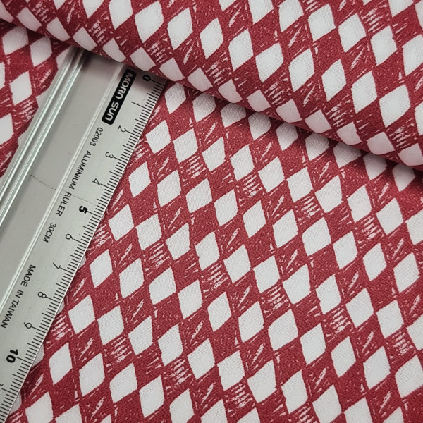 Baumwolle | bedruckt | Rauten | rot/weiß