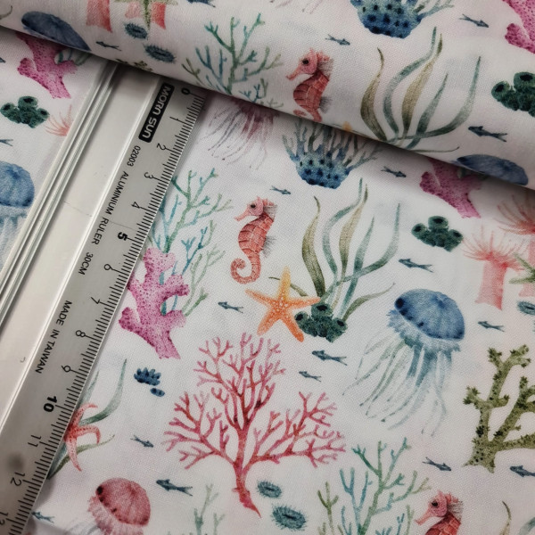 Baumwolle | bedruckt | Unterwasserwelt | weiß