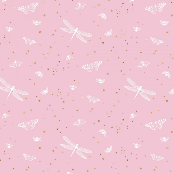 Jersey | bedruckt | butterflies golden dots | rosa