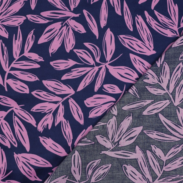 Baumwoll Satin | bedruckt | Leaves | dunkelblau