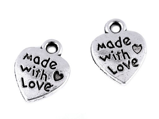 10 Anhänger | made with love | Metall | 10 x 12 mm