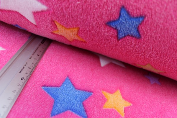 Wellnessfleece | bedruckt | bunte Sterne | pink