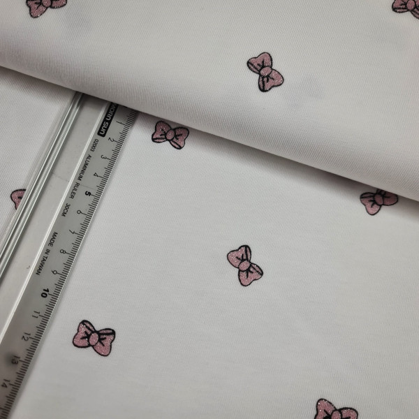 Jersey | bedruckt | Schleifchen | weiß