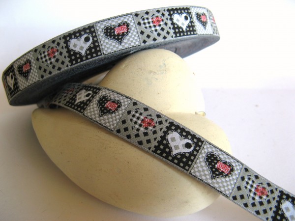 Webband | hearts schwarz/weiss
