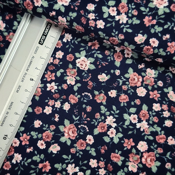 Baumwolle | bedruckt | Streublümchen | dunkelblau