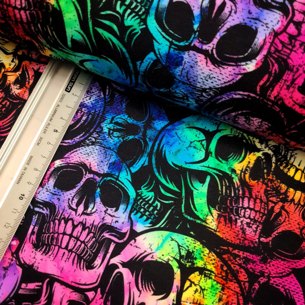 Sommersweat | French Terry | bedruckt | Skulls | schwarz/bunt