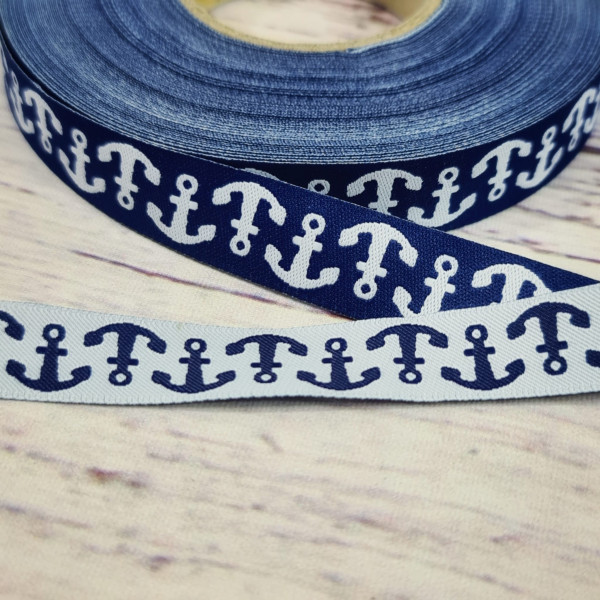 Webband | doubleface | Anker | blau/weiß