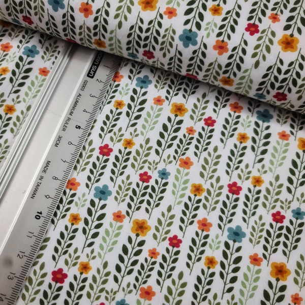 Baumwolle | bedruckt | Stielblumen | weiß