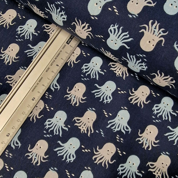 Baumwolle | bedruckt | Kraken | dunkelblau