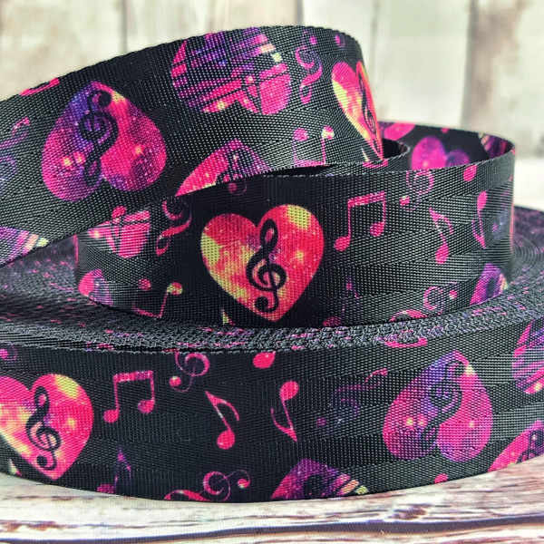 Gurtband | 40mm | beidseitig | love pink music | schwarz/bunt