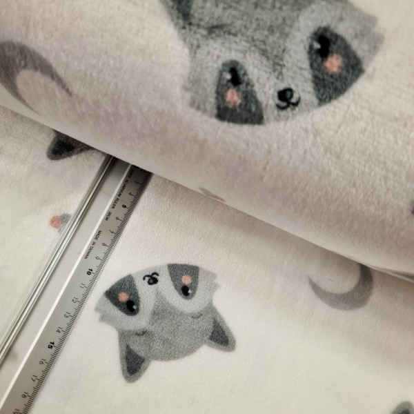 Wellnessfleece | bedruckt | Waschbären | creme