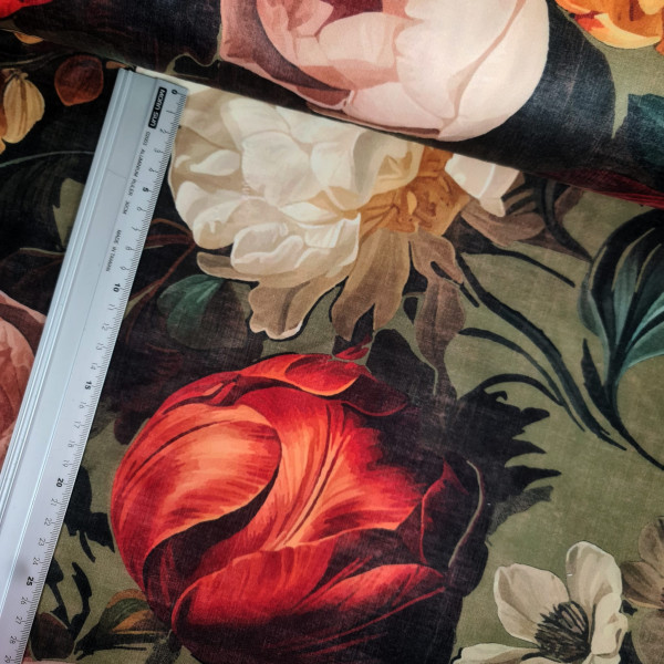 Digital Samt | bedruckt | floral | khaki