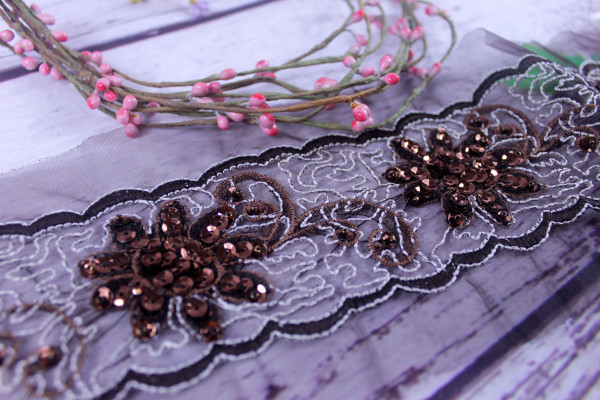 Organzaborte | floral | 11,5cm | braun