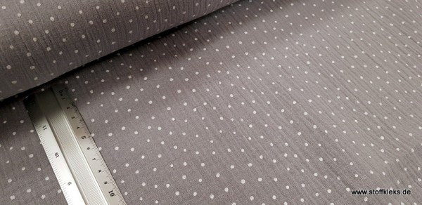 Baumwolle | double gauze/Musselin | Pünktchen | grau/weiss