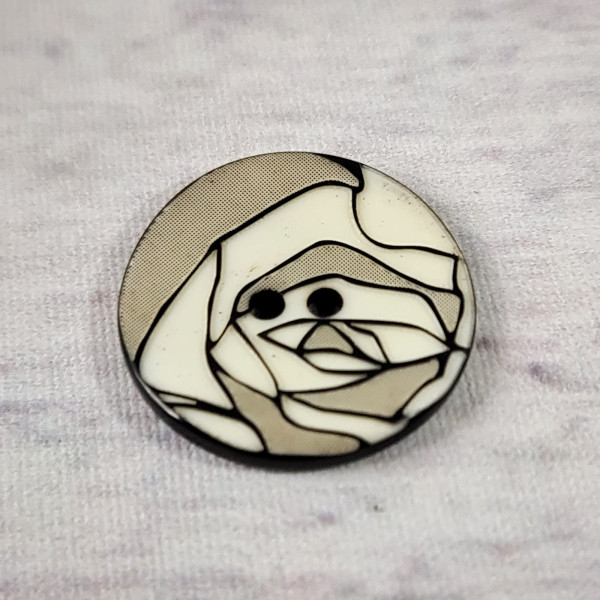 1 Knopf | Kunststoff | 2-Loch | ca. 25mm | broken | schwarz/creme/beige