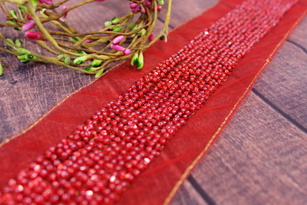 Organzaborte | Glamorous | ca. 7,5cm | Perlen/Pailletten | rot