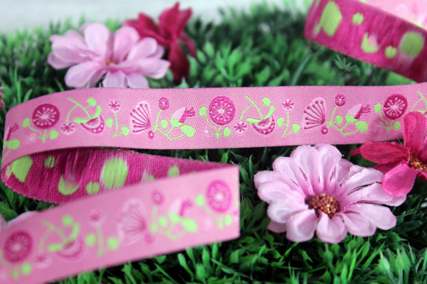 Webband | Blumen | rosa/grün