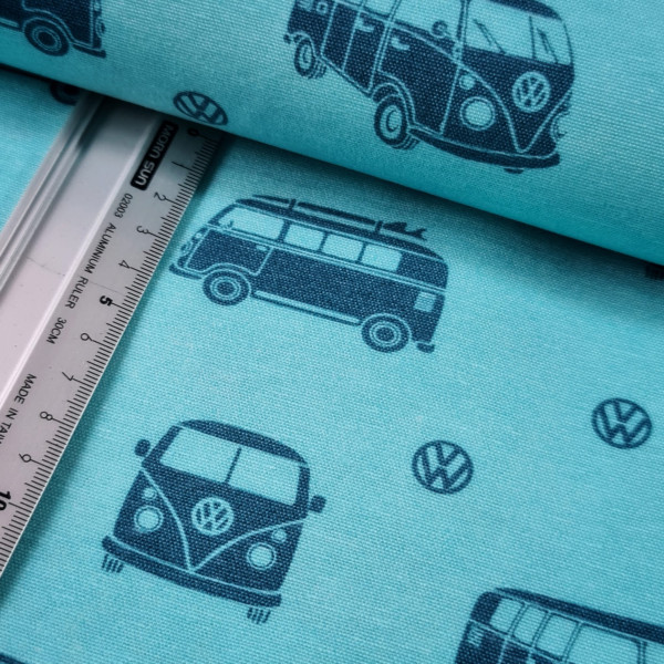 Canvas | Baumwolle | bedruckt | VW Oldtimer love | petrol