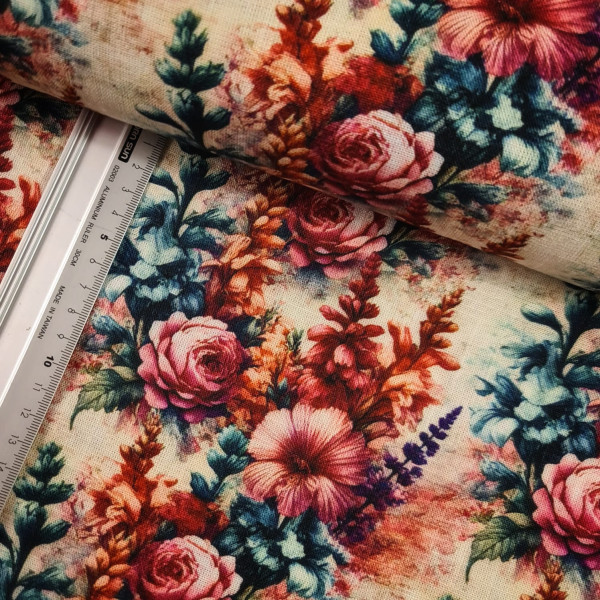 Viskose - Leinen | digital | Blumenmeer | creme/bunt