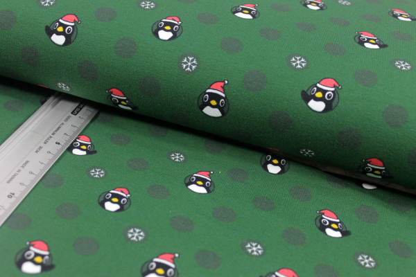 Jersey | bedruckt | Weihnachtspinguine | grün