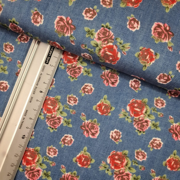 Sommer - Jeans | bedruckt | Rosen | jeansblau