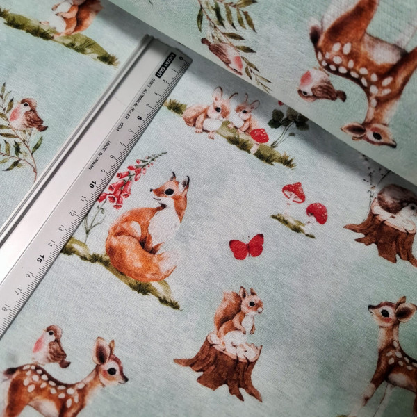 Alpenfleece | bedruckt | Waldtiere | grau melange
