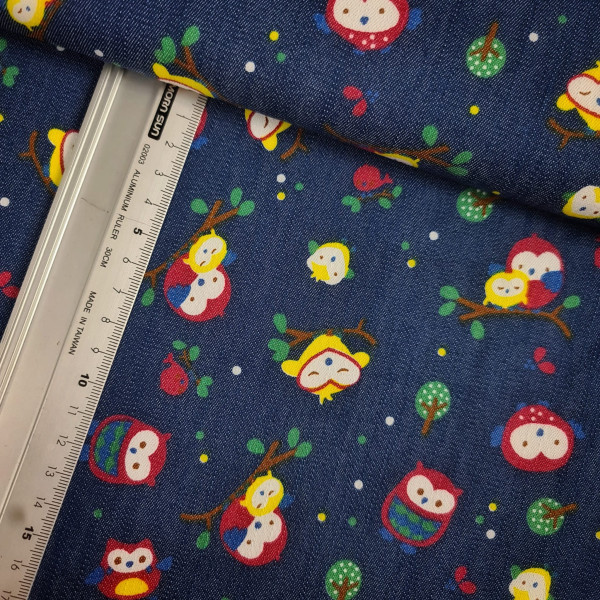 Stretch Jeans | bedruckt | Eulen | blau