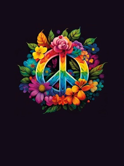 Jersey | bedruckt | Panel | FLOWER PEACE | schwarz