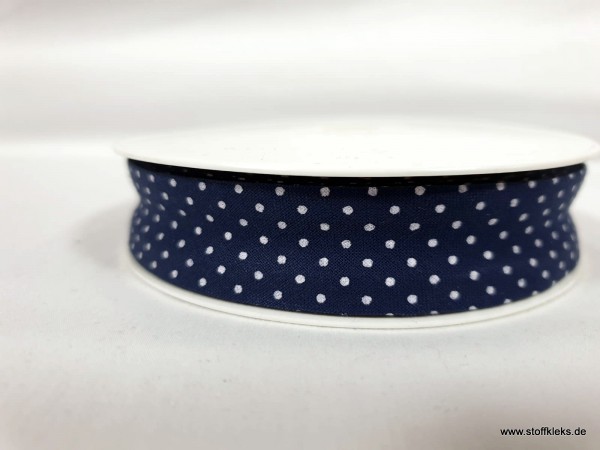 Schrägband/Einfassband | 20mm | Baumwolle | Pünktchen dunkelblau/weiss | 20m