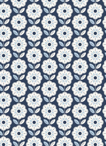 Baumwolle | bedruckt | retro flower | marine